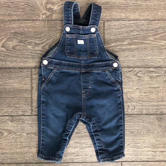 H&M Bottoms Hm Baby Boy Denim Overalls Adjustable Dark Blue Snap